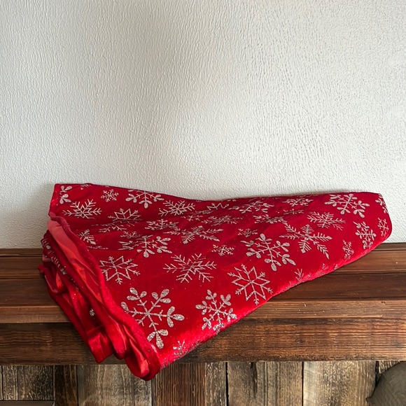 Walmart Other - Red Velvet Tree Skirt with Silver Glitter Snowflakes